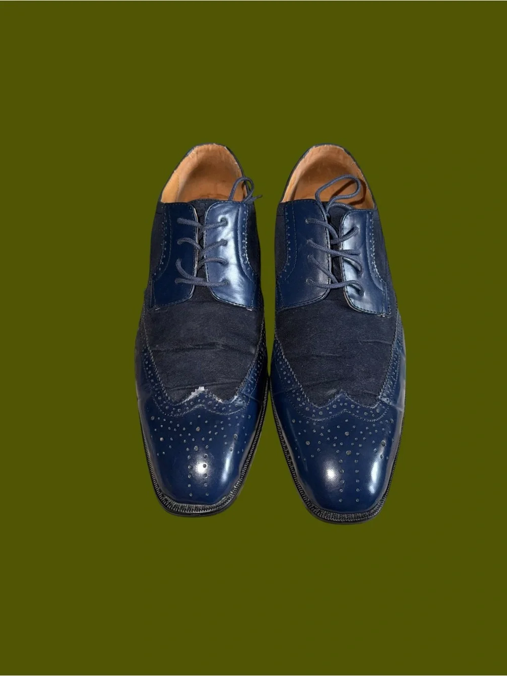 Bolano Men's Size 13 Blue Wingtip Oxford Dress Shoes Vintage Y2K Suede Leather